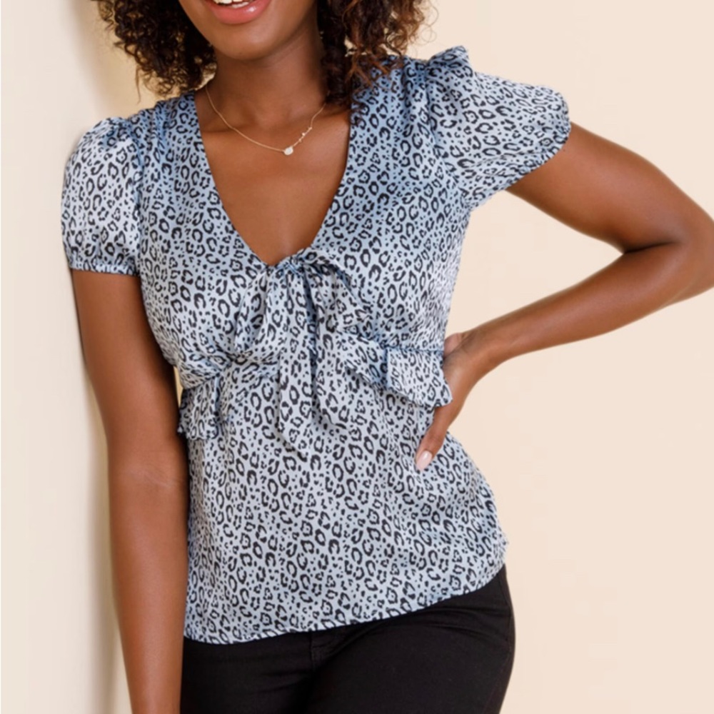 Women's Leopard Front Tie Blouse NWT